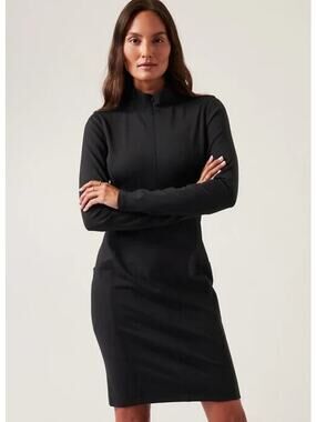 Athleta Sweater Dress Medium Black Quarter Zip Bodycon Sporty Office Preppy